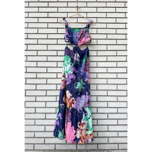 Anthropologie Maeve Cut-Out Maxi Dress Navy Blue Floral Print - Picture 14 of 14